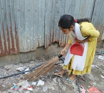 Synthia cleaning the neighborhood